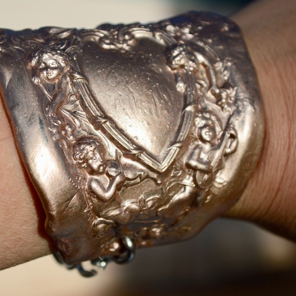 Antique Obsessions Jewelry - Angel Cherub Victorian Cuff Bracelet Rose Gold